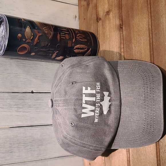 WTF fishing hat ball cap "Where's The Fish" NWT adjustable buckle strap - Picture 7 of 7